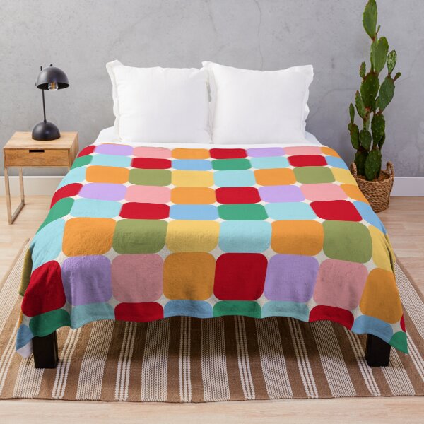 Item preview, Bold colourful mid-century modern geometric square grid in vibrant colours designed and sold by PrettywithColor.