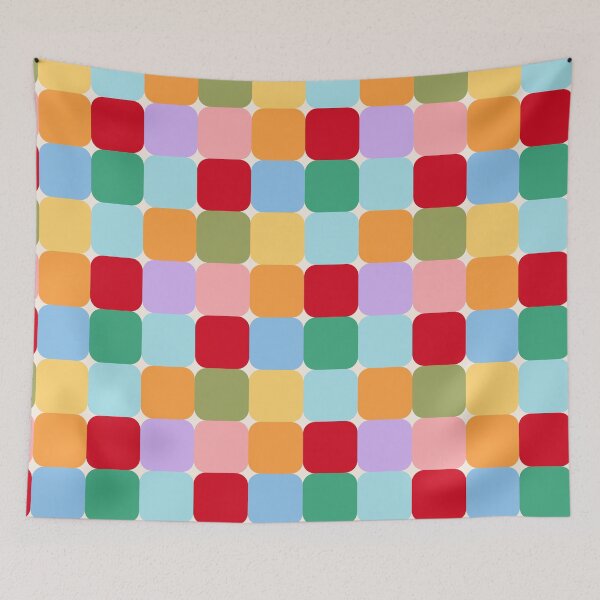 Item preview, Bold colourful mid-century modern geometric square grid in vibrant colours designed and sold by PrettywithColor.