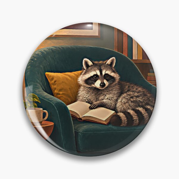 Item preview, Cozy Raccoon Reading Lounge – Mid-Century Modern Animal Art designed and sold by Jaani-T.