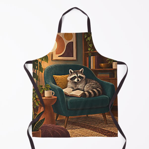 Item preview, Cozy Raccoon Reading Lounge – Mid-Century Modern Animal Art designed and sold by Jaani-T.