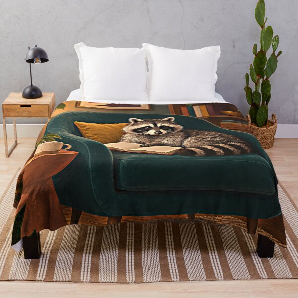 Item preview, Cozy Raccoon Reading Lounge – Mid-Century Modern Animal Art designed and sold by Jaani-T.