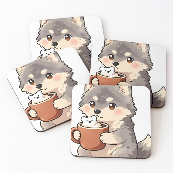 Item preview, Cute Gray Wolf Puppy Hugging Hot Cocoa Mug designed and sold by pumsquare.