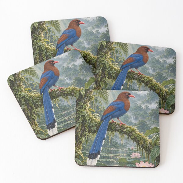 Item preview, Sri Lankan Blue Magpie and Lotus Rainforest Wall Art designed and sold by Jaani-T.