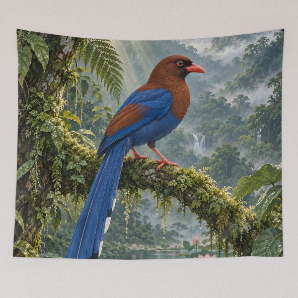Item preview, Sri Lankan Blue Magpie and Lotus Rainforest Wall Art designed and sold by Jaani-T.