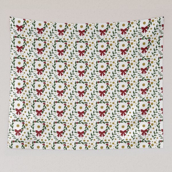 Item preview, Christmas Wreath Gold Star Pattern — Elegant Festive Botanical Red Green Repeat Design designed and sold by HopeAndHustle.