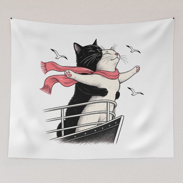 Item preview, Romantic Cats at Ship Bow Funny Movie Parody Art designed and sold by roni-harbor.