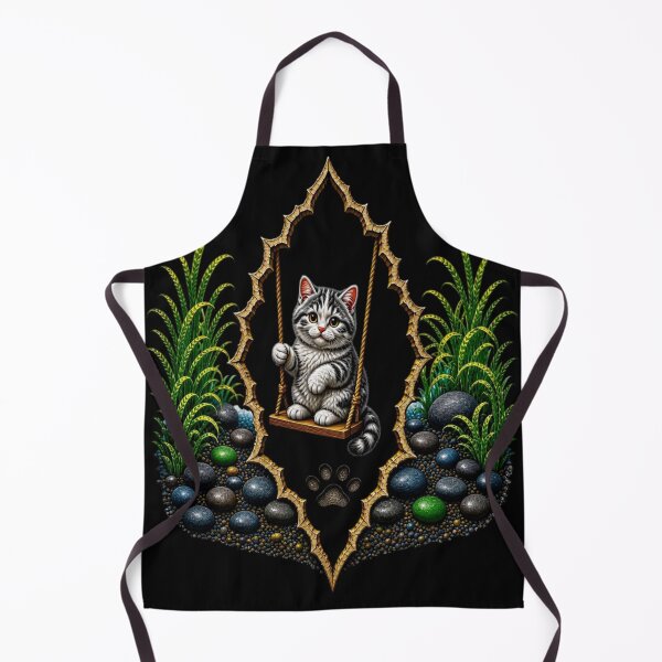 Item preview, Cute Tabby Kitten on a Swing - Ornate Wooden Frame Art designed and sold by Breezes-of-Ida.