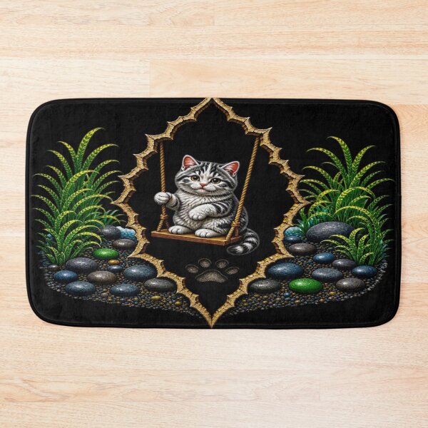 Item preview, Cute Tabby Kitten on a Swing - Ornate Wooden Frame Art designed and sold by Breezes-of-Ida.