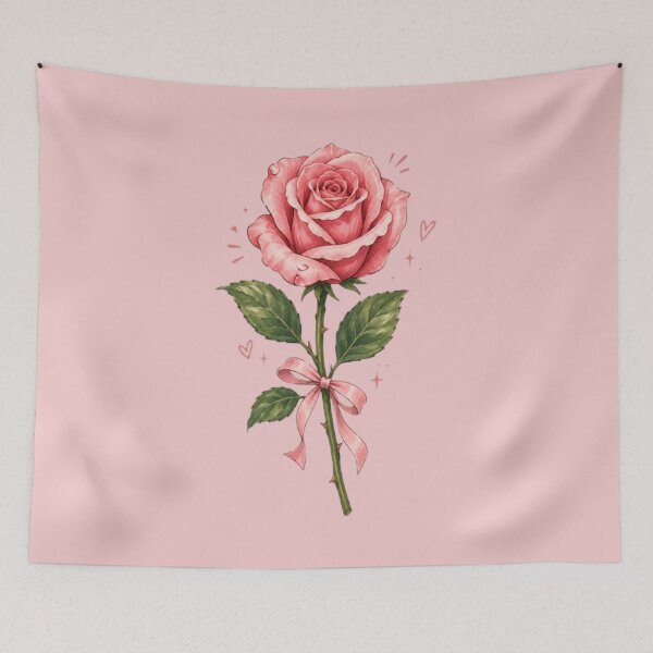 Item preview, Pink Rose with Ribbon – Romantic Floral Aesthetic designed and sold by Mellowmint-art.