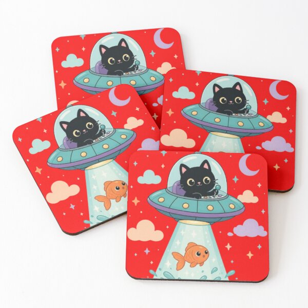 Item preview, Cute Cat UFO Abducting Goldfish Kawaii designed and sold by creativerooney.