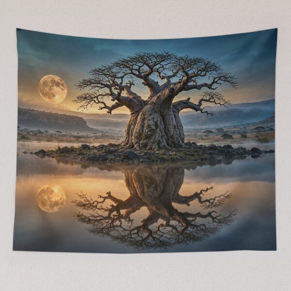 Item preview, Ancient Guardian Beneath the Golden Moon designed and sold by DreamyWallVibes.