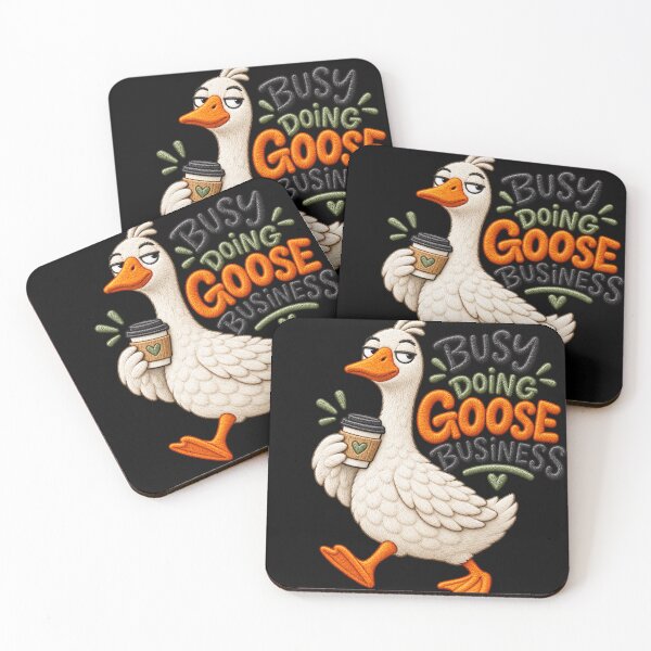 Item preview, Funny Goose Coffee Design – Busy Doing Goose Business Embroidered Illustration designed and sold by Emoji Emblems.