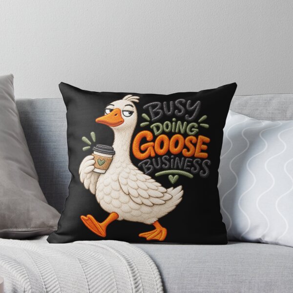 Item preview, Funny Goose Coffee Design – Busy Doing Goose Business Embroidered Illustration designed and sold by Emoji Emblems.