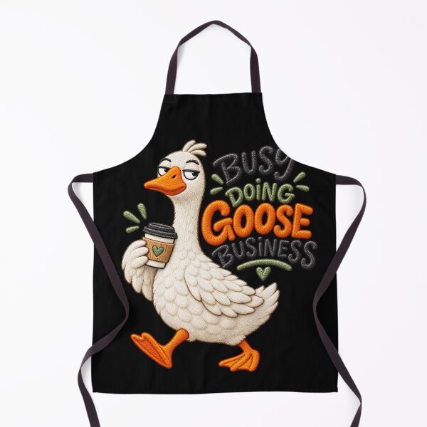 Item preview, Funny Goose Coffee Design – Busy Doing Goose Business Embroidered Illustration designed and sold by Emoji Emblems.