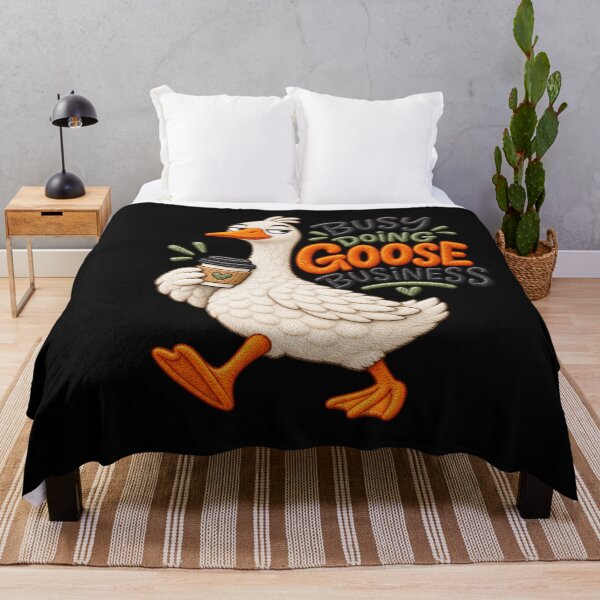 Item preview, Funny Goose Coffee Design – Busy Doing Goose Business Embroidered Illustration designed and sold by Emoji Emblems.