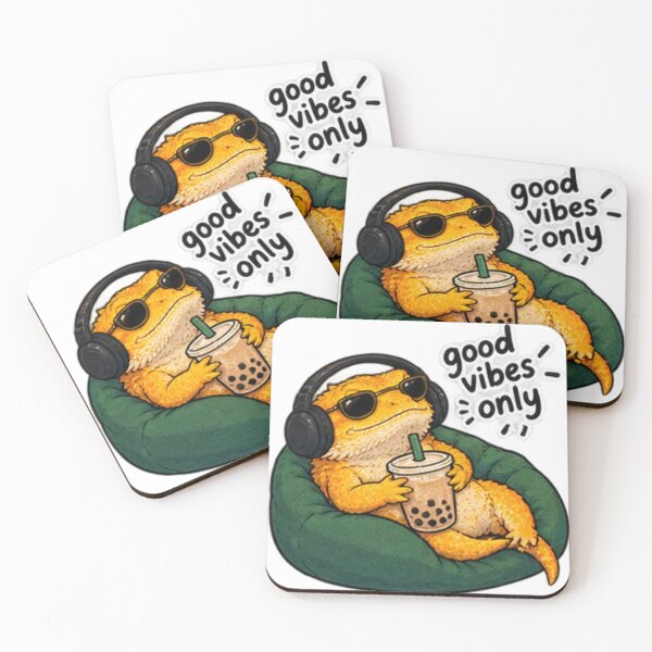 Item preview, Chill Bearded Chameleon with Boba – Good Vibes Only Reptile Sticker designed and sold by Anstickerrr.