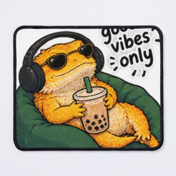 Item preview, Chill Bearded Chameleon with Boba – Good Vibes Only Reptile Sticker designed and sold by Anstickerrr.