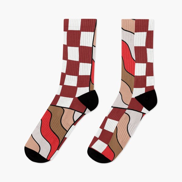 Item preview, Maroon Retro Tiles – Red Brown Checkerboard & Wavy Pattern designed and sold by MKFDesigns.