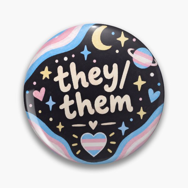 Item preview, They/them Pronoun Badge (Trans Flag) designed and sold by OuiOuiBaguettipop.