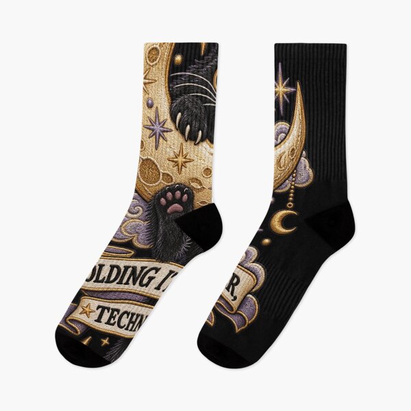 Item preview, Funny Black Cat Moon Design – Holding It Together Technically Celestial Embroidery designed and sold by Emoji Emblems.