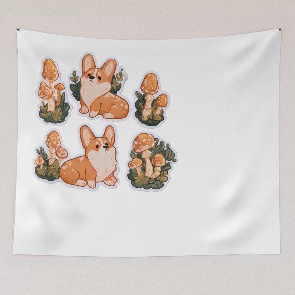Item preview, Cute Corgi Mushroom Forest Dog Lover Art designed and sold by NicolasGlowArt.