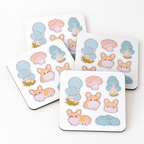 Item preview, Kawaii Corgi Dog and Whimsical Mushroom Fungi Art designed and sold by NicolasGlowArt.