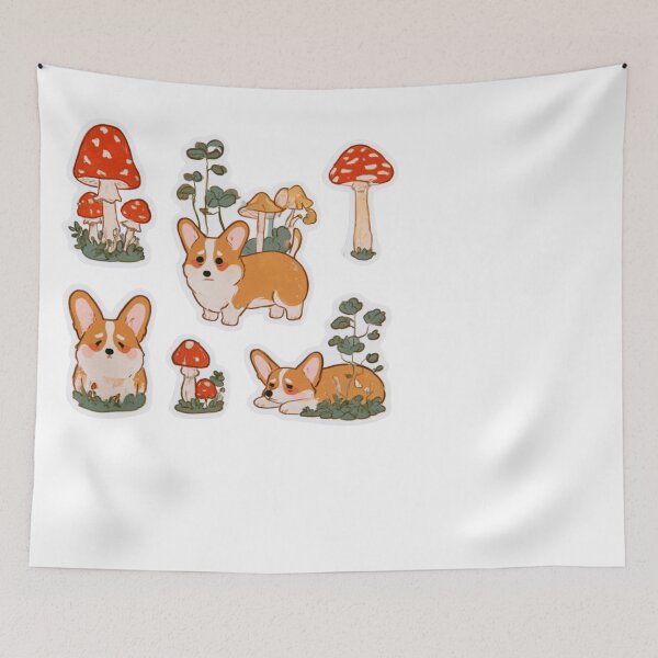 Item preview, Cute Corgi Dog Mushroom Forest Aesthetic Kawaii designed and sold by NicolasGlowArt.