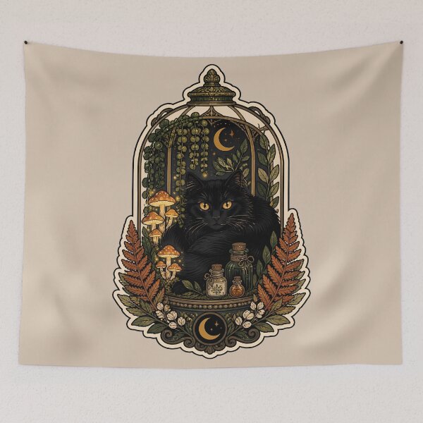 Item preview, Cozy Botanical Cat Familiar Greenhouse Terrarium designed and sold by Fun2Fentastic.