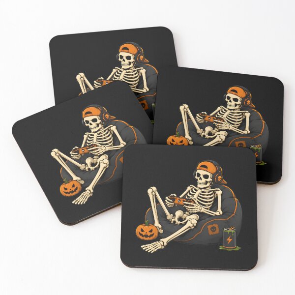Item preview, Skeleton Gamer Relaxing with Pumpkin and Drink designed and sold by Dmo3HarkoArt.