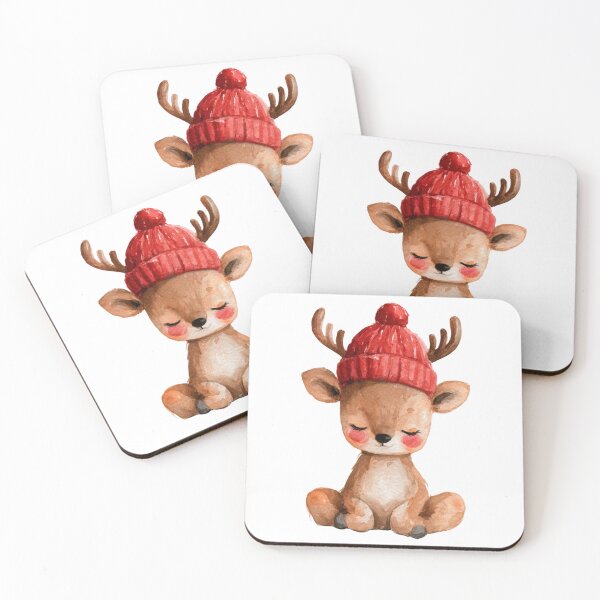 Item preview, Cute Watercolor Baby Reindeer Wearing Red Winter Hat designed and sold by Emily Waters.