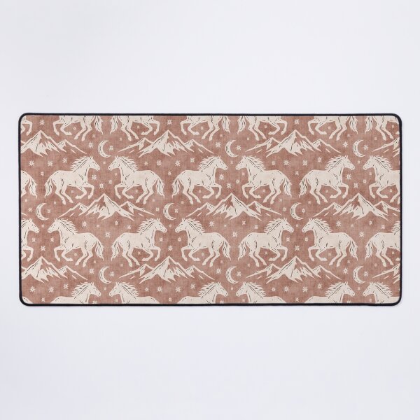 Item preview, Western Wild Horses with mountains moon and stars in Cream on Terracotta designed and sold by EliveraDesigns.