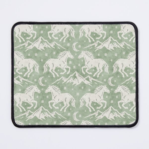 Item preview, Western Wild Horses with mountains moon and stars in Cream on Sage Green designed and sold by EliveraDesigns.