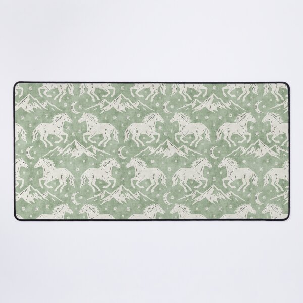 Item preview, Western Wild Horses with mountains moon and stars in Cream on Sage Green designed and sold by EliveraDesigns.