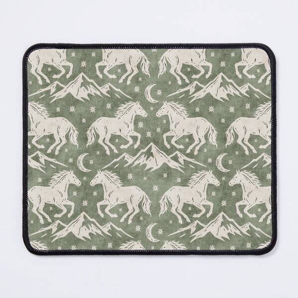 Item preview, Western Wild Horses with mountains moon and stars in Cream on Olive Green designed and sold by EliveraDesigns.