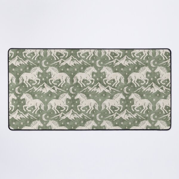 Item preview, Western Wild Horses with mountains moon and stars in Cream on Olive Green designed and sold by EliveraDesigns.