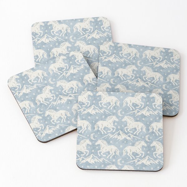 Item preview, Western Wild Horses with mountains moon and stars in Cream on Light Blue designed and sold by EliveraDesigns.