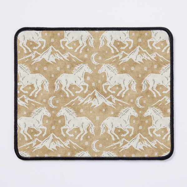 Item preview, Western Wild Horses with mountains moon and stars in Cream on Golden Beige designed and sold by EliveraDesigns.