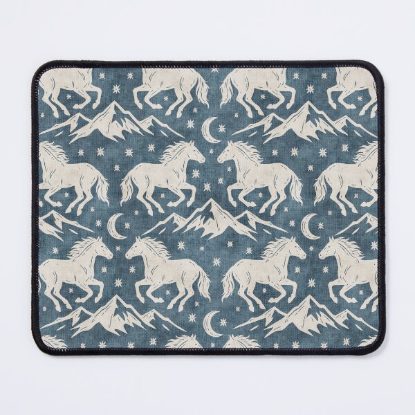 Item preview, Western Wild Horses with mountains moon and stars in Cream on Denim Blue designed and sold by EliveraDesigns.