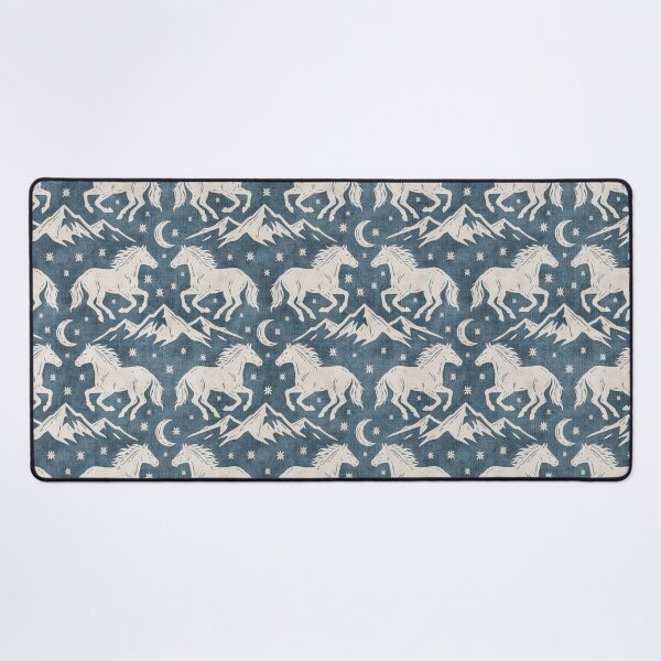 Item preview, Western Wild Horses with mountains moon and stars in Cream on Denim Blue designed and sold by EliveraDesigns.