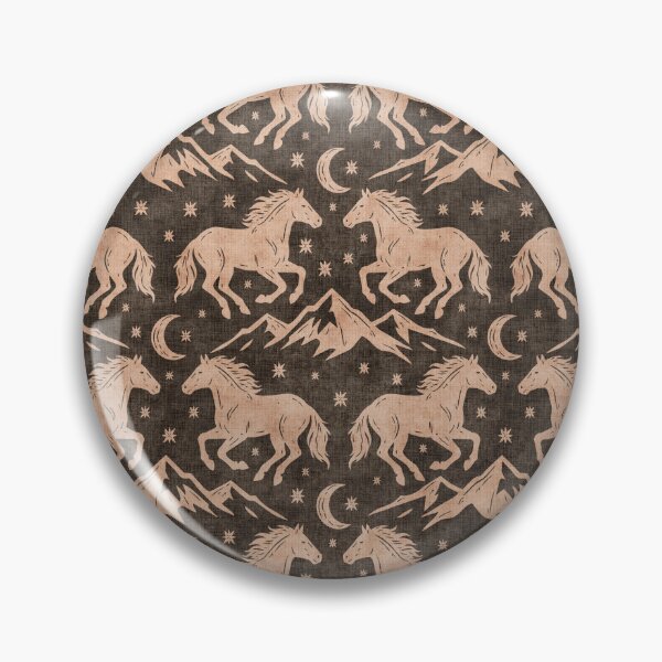 Item preview, Western Wild Horses with mountains moon and stars in Cream on Dark Brown designed and sold by EliveraDesigns.