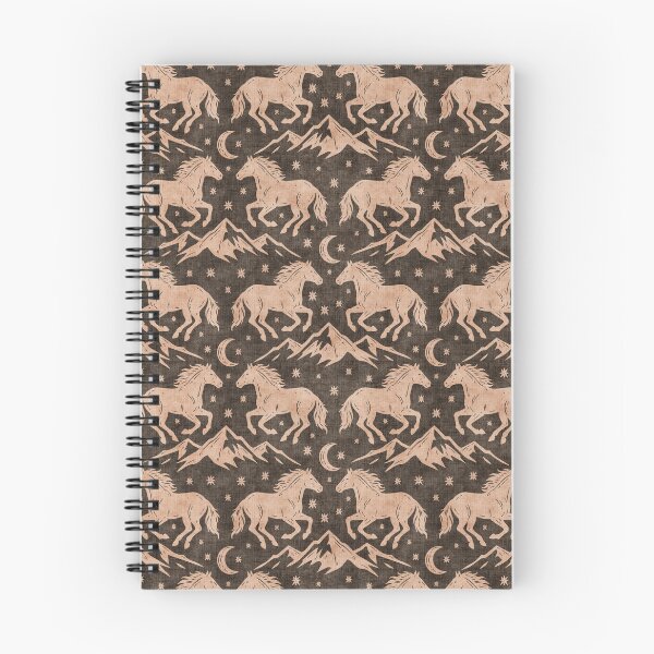 Item preview, Western Wild Horses with mountains moon and stars in Cream on Dark Brown designed and sold by EliveraDesigns.