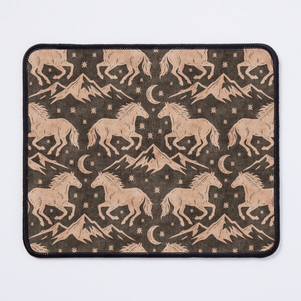 Item preview, Western Wild Horses with mountains moon and stars in Cream on Dark Brown designed and sold by EliveraDesigns.