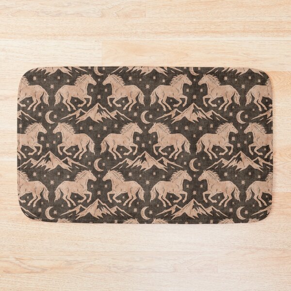 Item preview, Western Wild Horses with mountains moon and stars in Cream on Dark Brown designed and sold by EliveraDesigns.