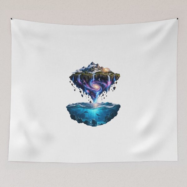 Item preview, Ocean Underneath a Floating Galaxy Island – Cosmic Ocean Fantasy Art designed and sold by Prince Tripathi .