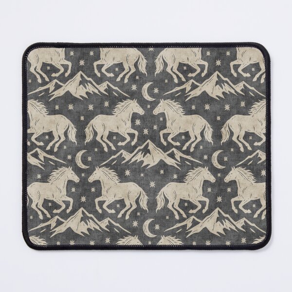 Item preview, Western Wild Horses with mountains moon and stars in Cream on Charcoal designed and sold by EliveraDesigns.
