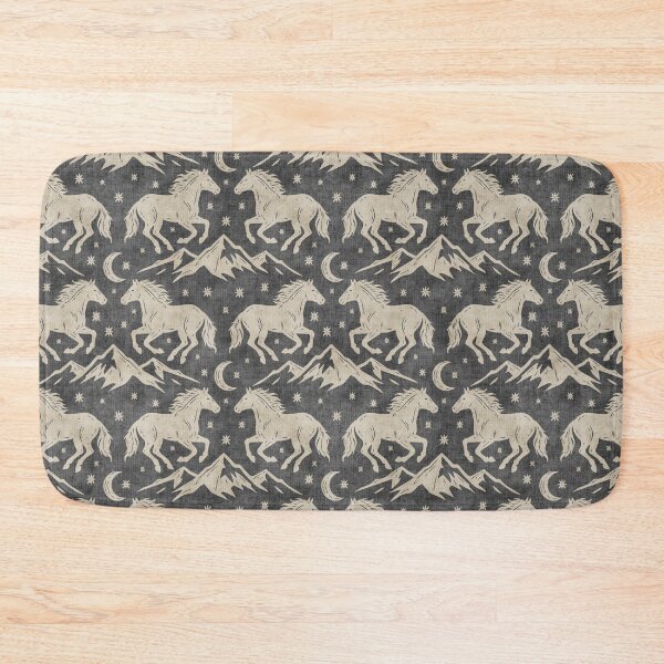 Item preview, Western Wild Horses with mountains moon and stars in Cream on Charcoal designed and sold by EliveraDesigns.