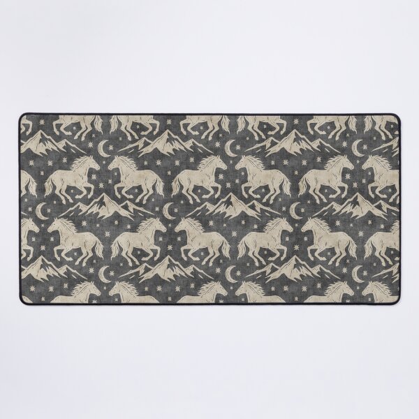 Item preview, Western Wild Horses with mountains moon and stars in Cream on Charcoal designed and sold by EliveraDesigns.