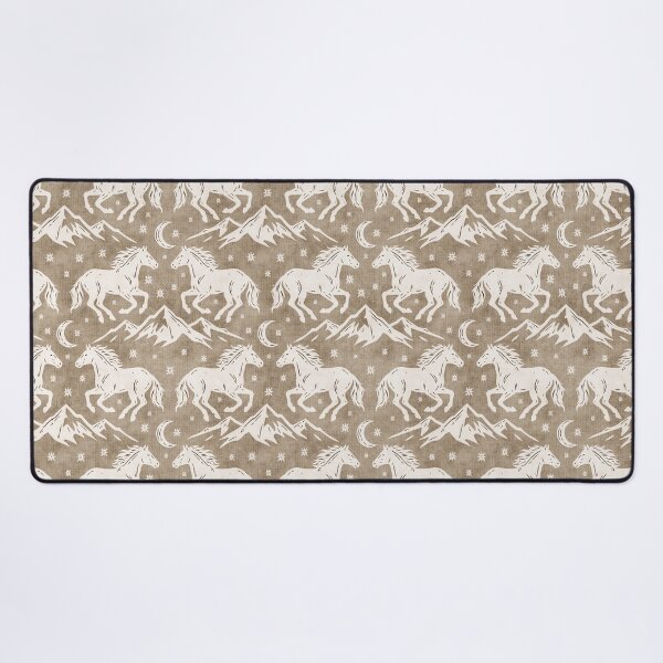 Item preview, Western Wild Horses with mountains moon and stars in Cream on Brown designed and sold by EliveraDesigns.