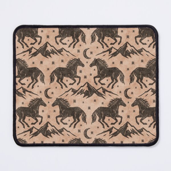 Item preview, Western Wild Horses with mountains moon and stars in Brown on Peachy Beige designed and sold by EliveraDesigns.