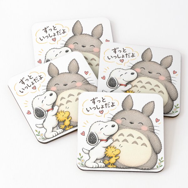 Item preview, Snoopy, Woodstock & Totoro Hug designed and sold by COFFEEWITHARTS.